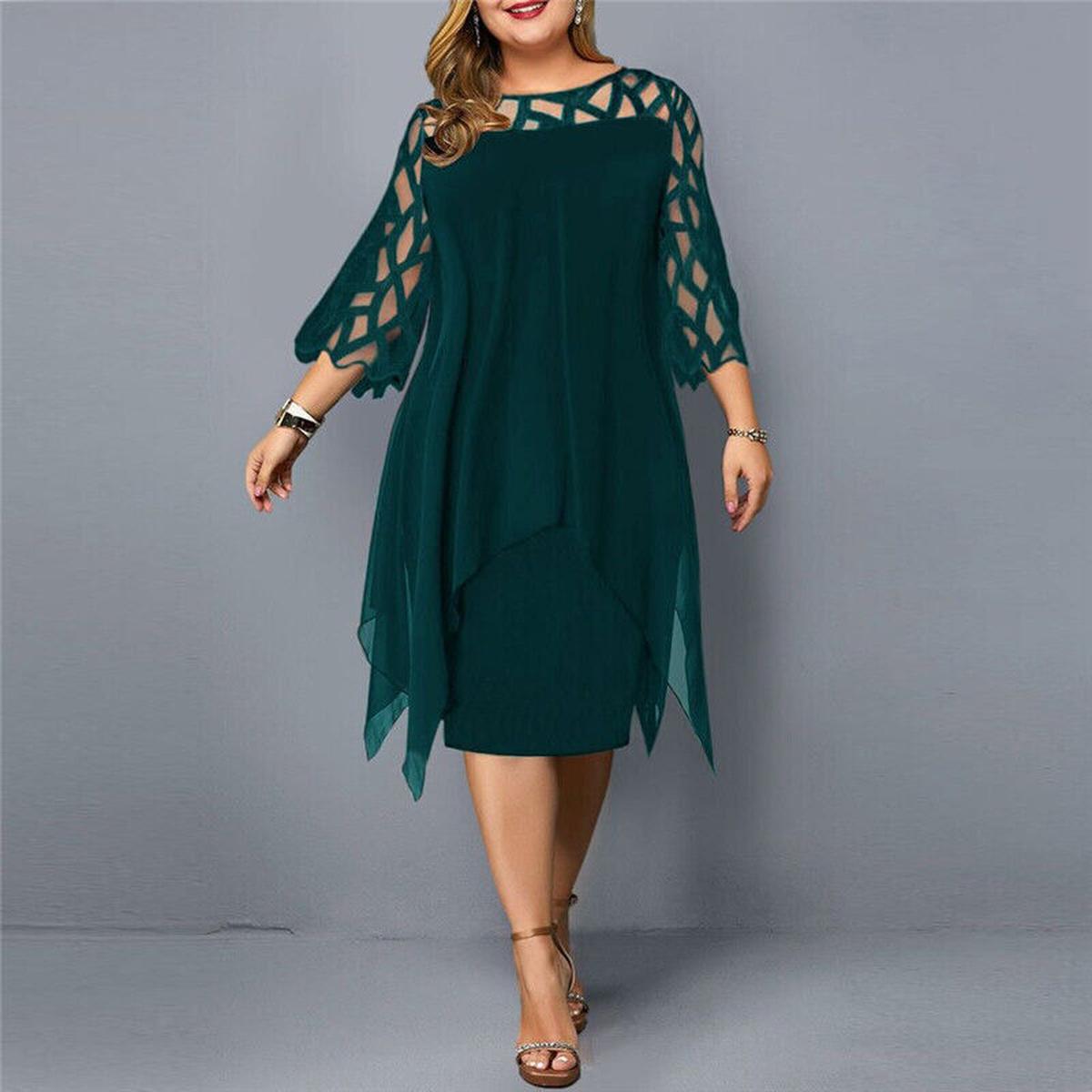 Cutout Neckline Midi Dress with Sheer Flare Sleeves in Green