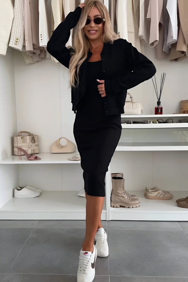 Midi Dress and Cardigan Set in Ribbed Knit for Women