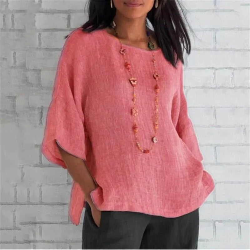 Womens Oversized Shirt with Wide Sleeves in Cotton and Linen