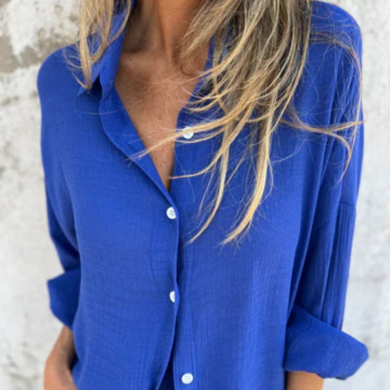 Womens Linen Shorts Set with Oversized Shirt and Long Sleeves