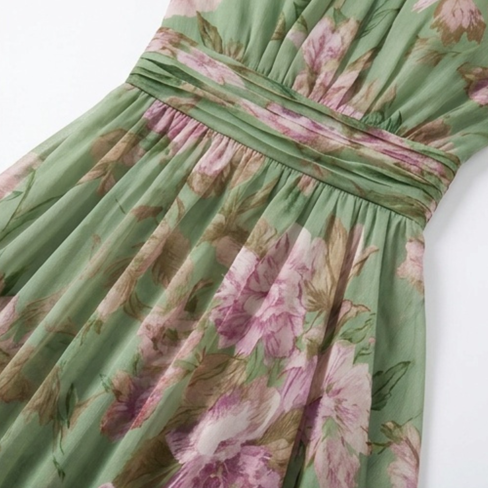 Womens Maxi Dress with Floral Print, Halter Neck and Gathered Waist
