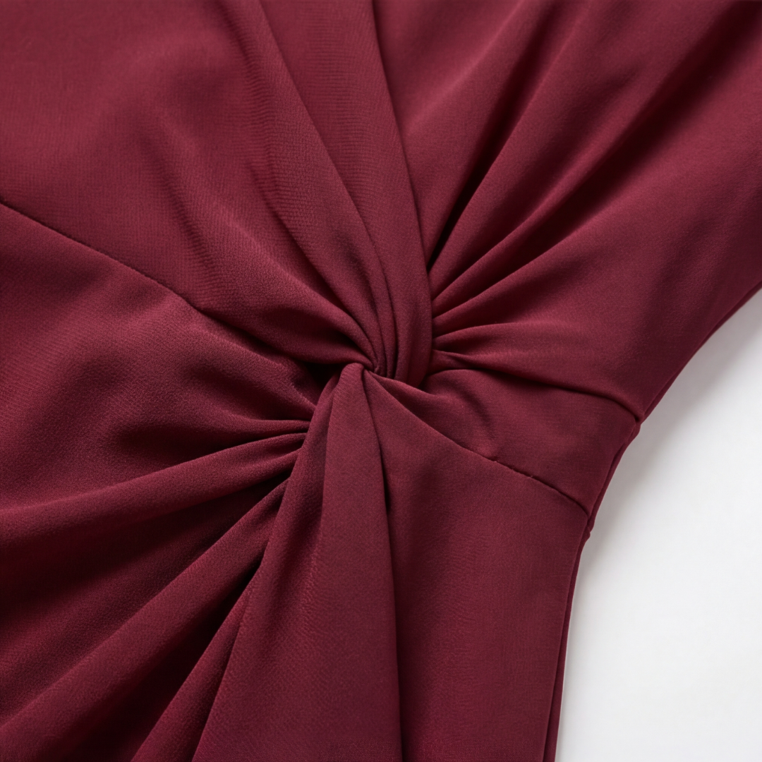 Womens Midi Dress with Twist Waist and Chiffon-Look Ruffles
