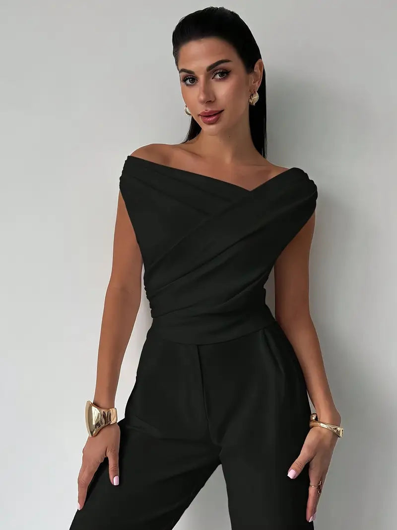 Womens Going Out Top with Draped Neckline in Polyester Blend
