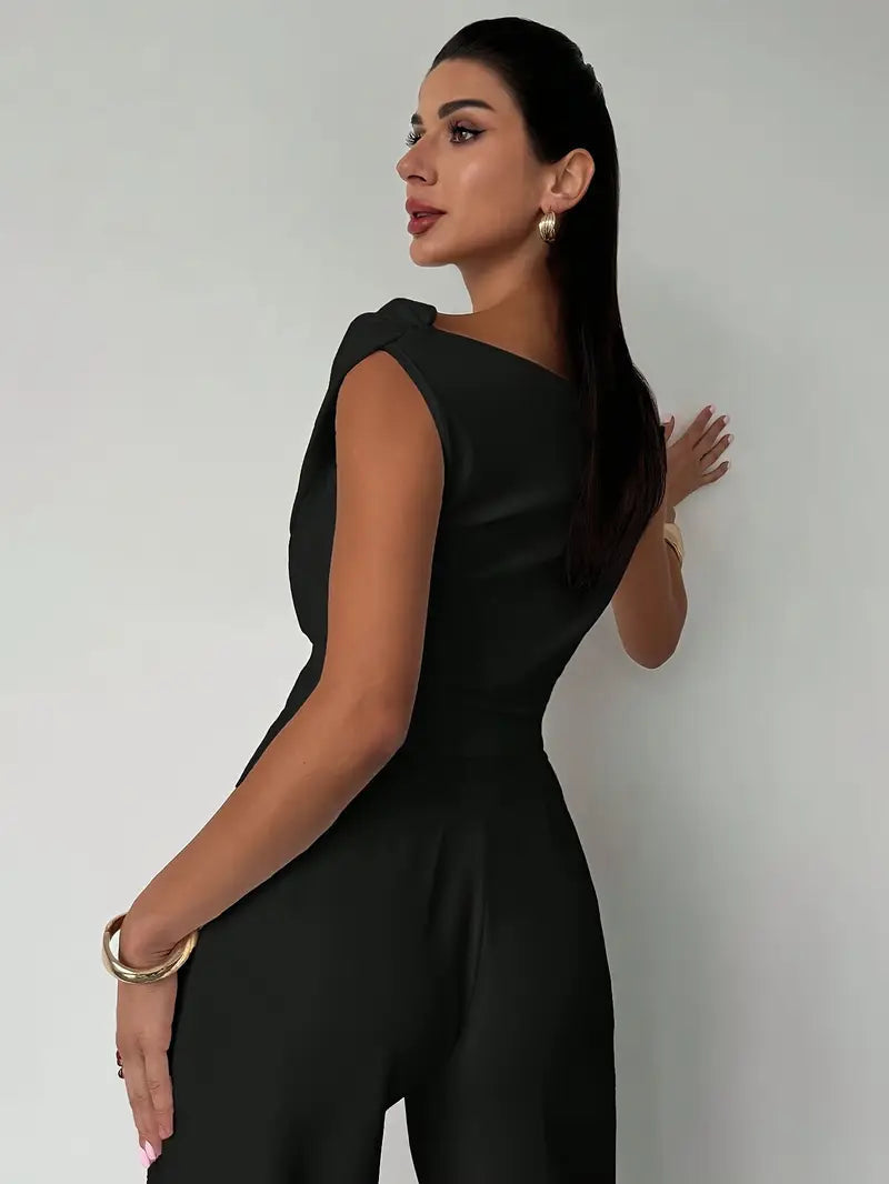 Womens Going Out Top with Draped Neckline in Polyester Blend