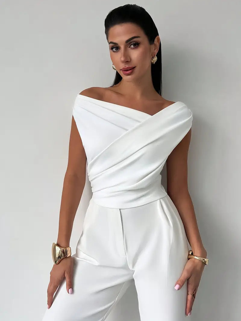 Womens Going Out Top with Draped Neckline in Polyester Blend