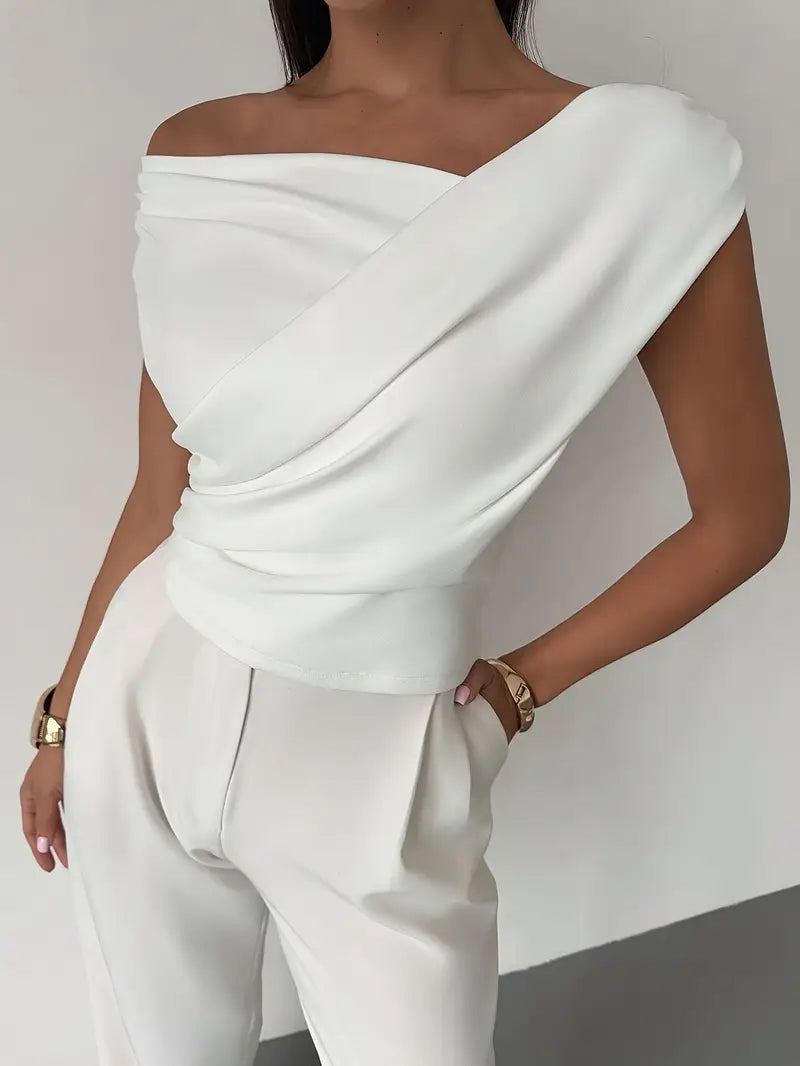 Womens Going Out Top with Draped Neckline in Polyester Blend