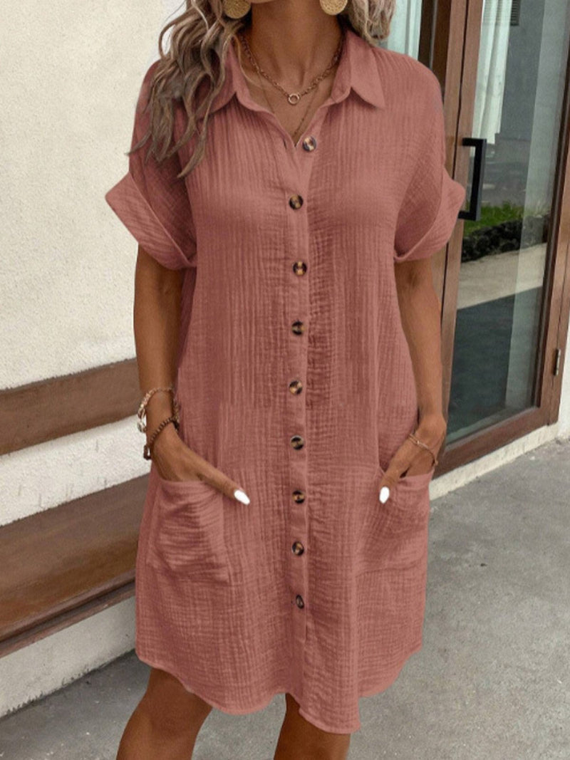 Womens Shirt Dress with Patch Pockets and a Crinkled Muslin Look