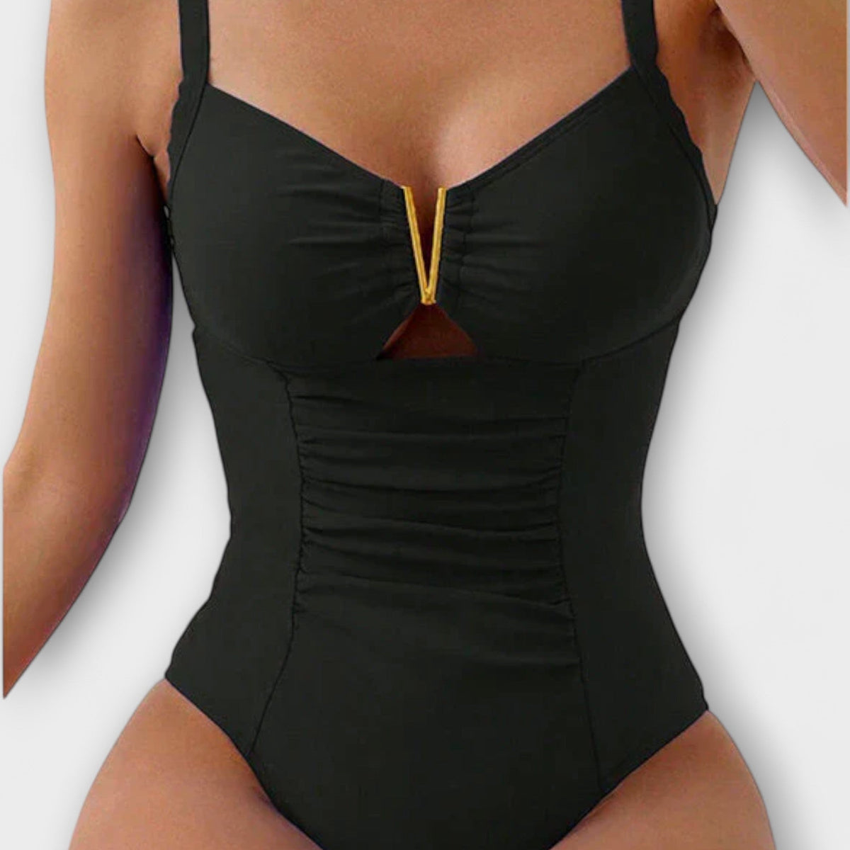 Womens Swimsuit with Ruched Cut-Out Front in Stretch Fabric