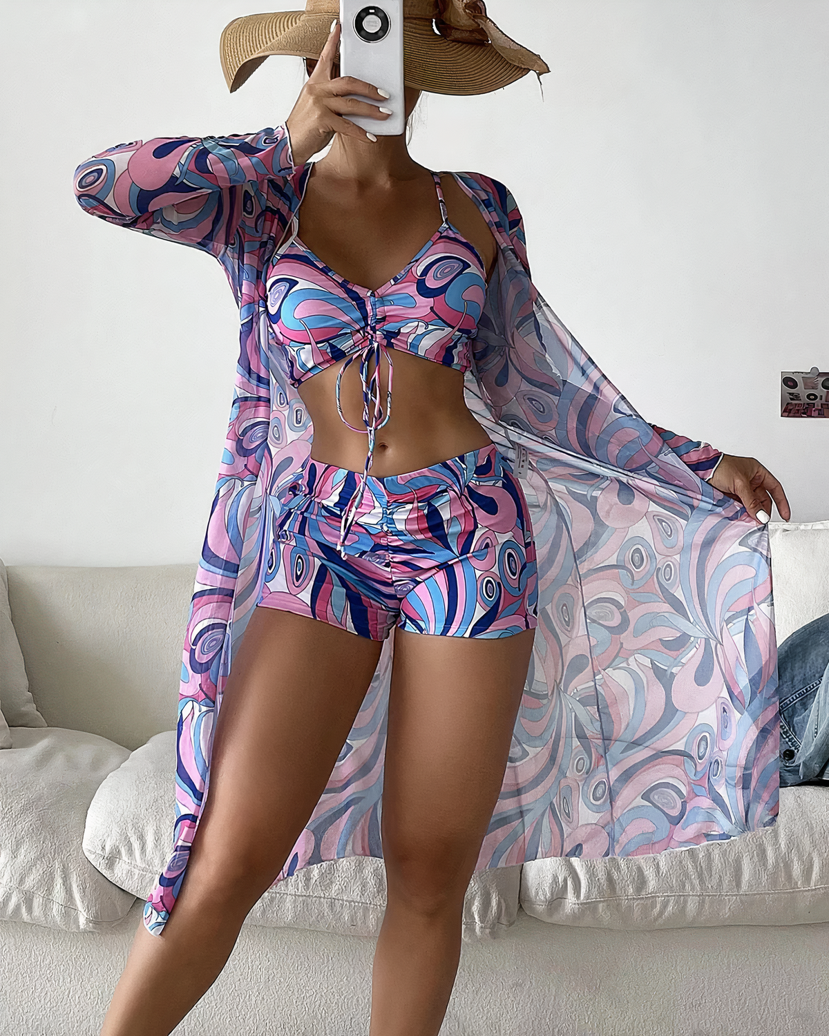 Womens Swimwear Set with High Waist in Polyester and Elastane