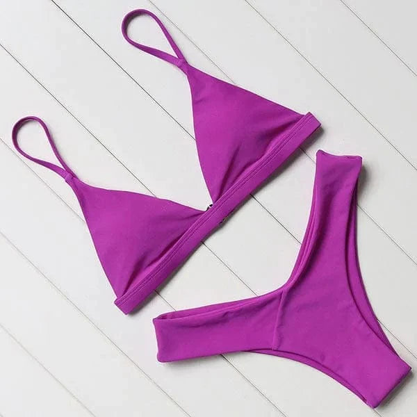 Womens Bikini with Triangle Top and High-Cut Briefs in Stretch Fabric