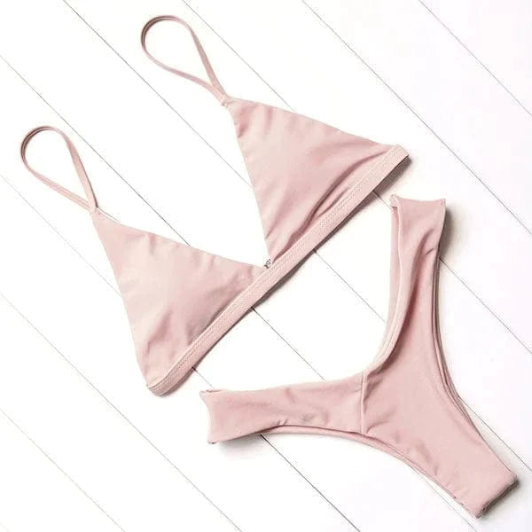 Womens Bikini with Triangle Top and High-Cut Briefs in Stretch Fabric