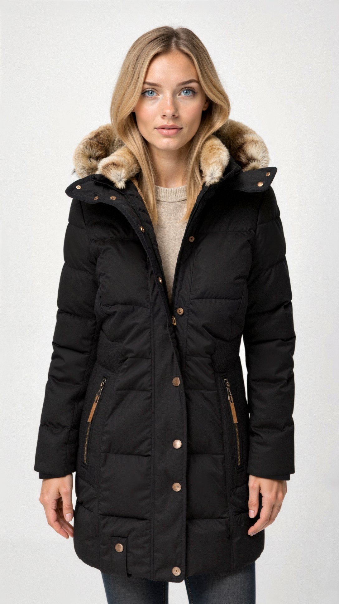 Black Puffer Jacket for Women with Hood and Cozy Lining for Autumn Weather 1