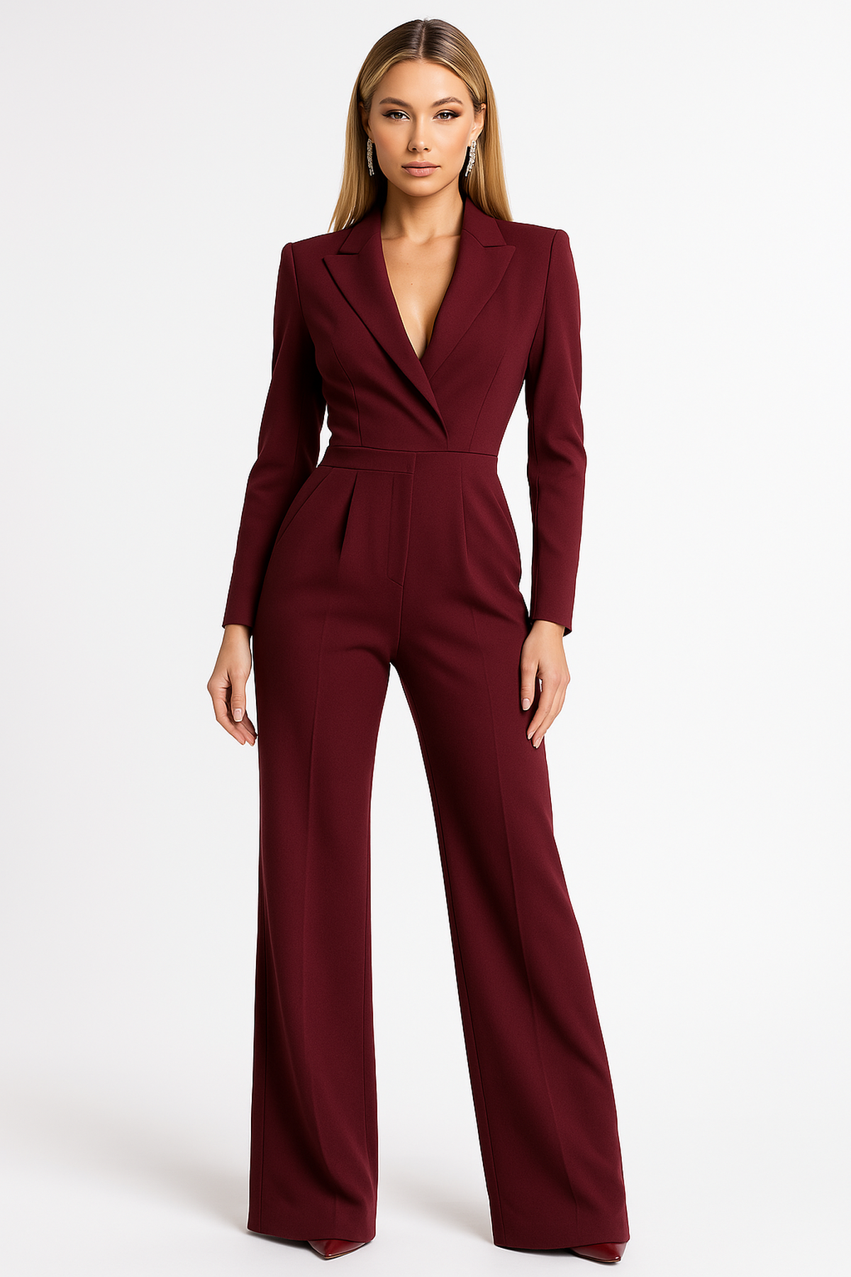 Elegant jumpsuit with long sleeves and wrap design – feminine silhouette for office and evening. 0