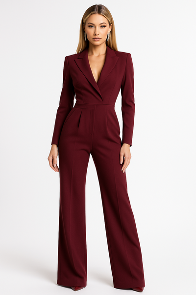 Elegant jumpsuit with long sleeves and wrap design – feminine silhouette for office and evening. 0