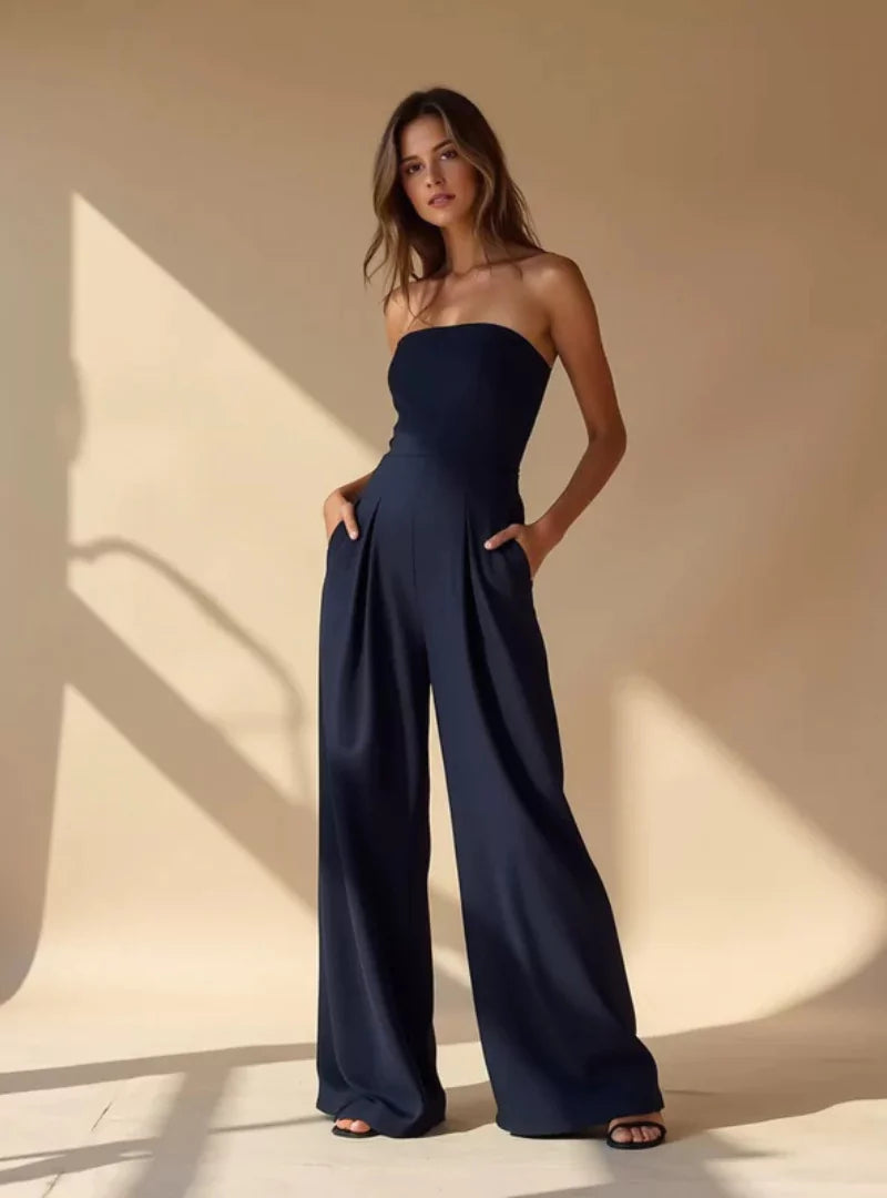 Elegant strapless jumpsuit for women – loose fit for summer 0