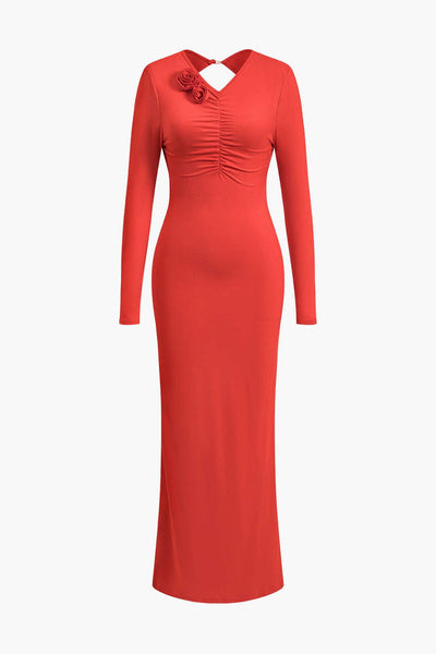 Long Sleeve Floral Maxi Dress for Women with Elegant Backless Design for Special Occasions 0