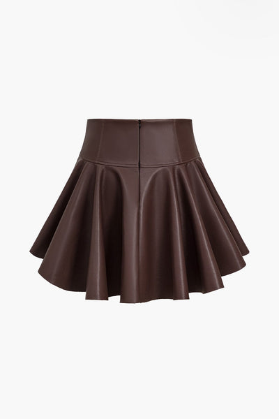 Marigold | Playful faux leather skater skirt with a high-waisted cut and flared hem 2