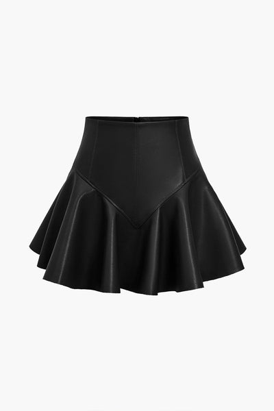 Marigold | Playful faux leather skater skirt with a high-waisted cut and flared hem 4
