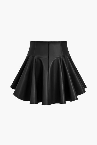 Marigold | Playful faux leather skater skirt with a high-waisted cut and flared hem 5