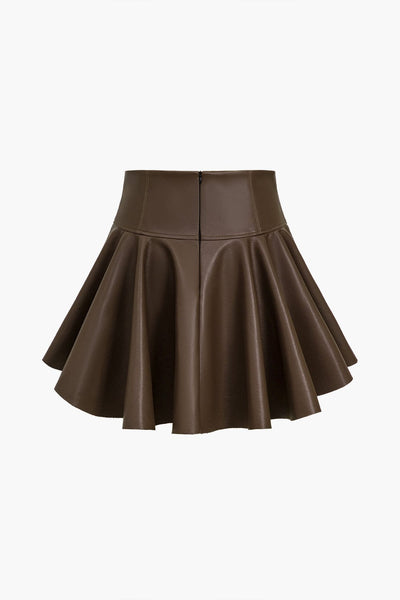 Marigold | Playful faux leather skater skirt with a high-waisted cut and flared hem 7