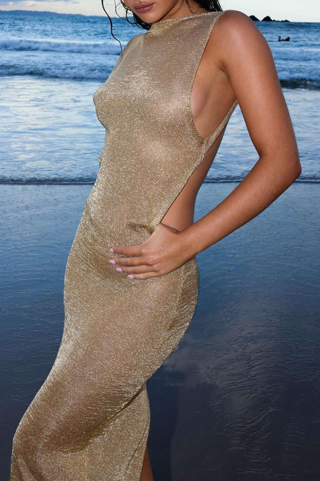 Maxi Dress for Women with Backless Design and Side Cut-Outs for Elegant Evening Events 2