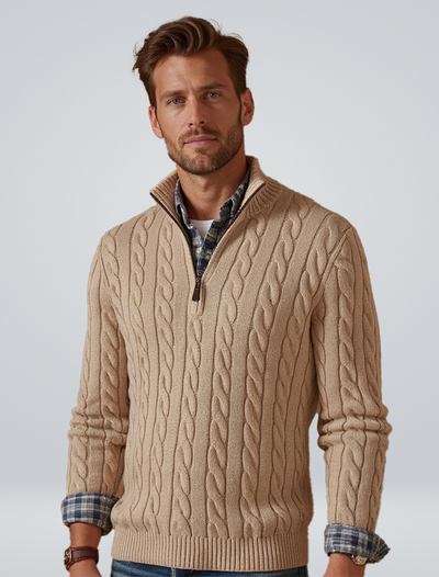 Men's Half Zip Sweater with Cable Knit Design for Versatile Casual or Formal Style 1