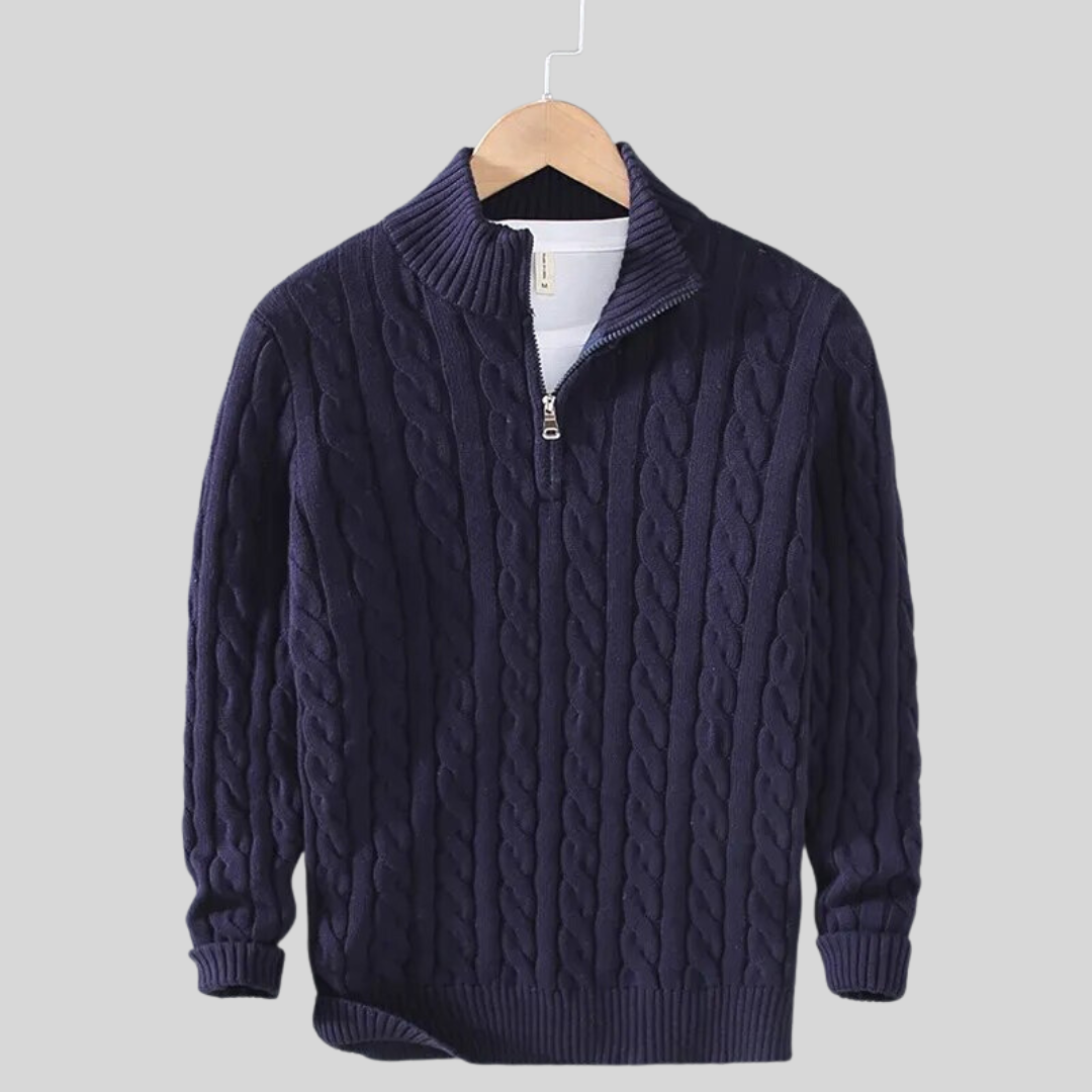 Men's Half Zip Sweater with Cable Knit Design for Versatile Casual or Formal Style 4
