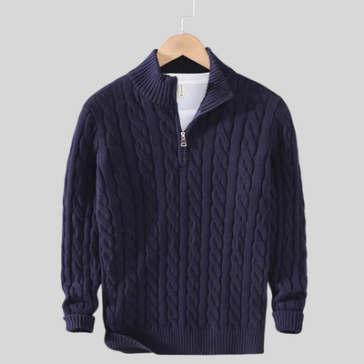 Men's Half Zip Sweater with Cable Knit Design for Versatile Casual or Formal Style 4