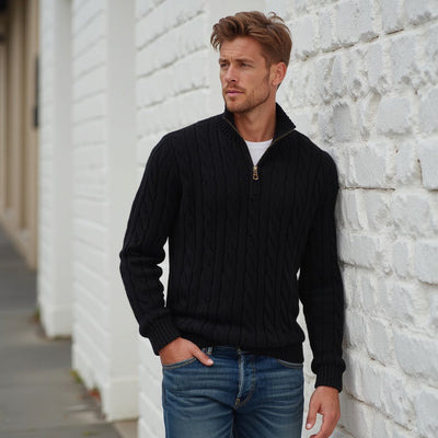 Men's Half Zip Sweater with Cable Knit Design for Versatile Casual or Formal Style 7