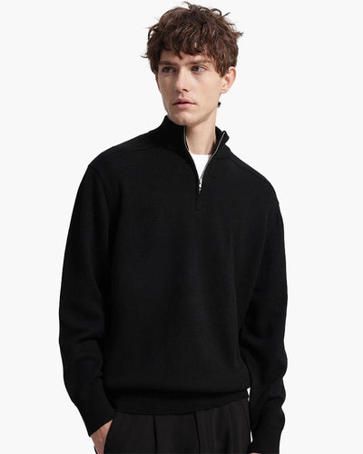Men's Half Zip Sweater with Stand-Up Collar for Elegant Casual Style 3