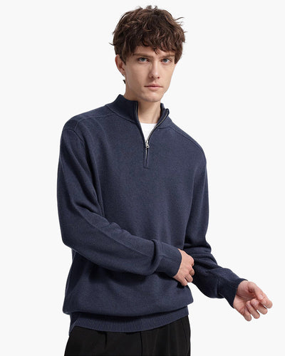 Men's Half Zip Sweater with Stand-Up Collar for Elegant Casual Style 7