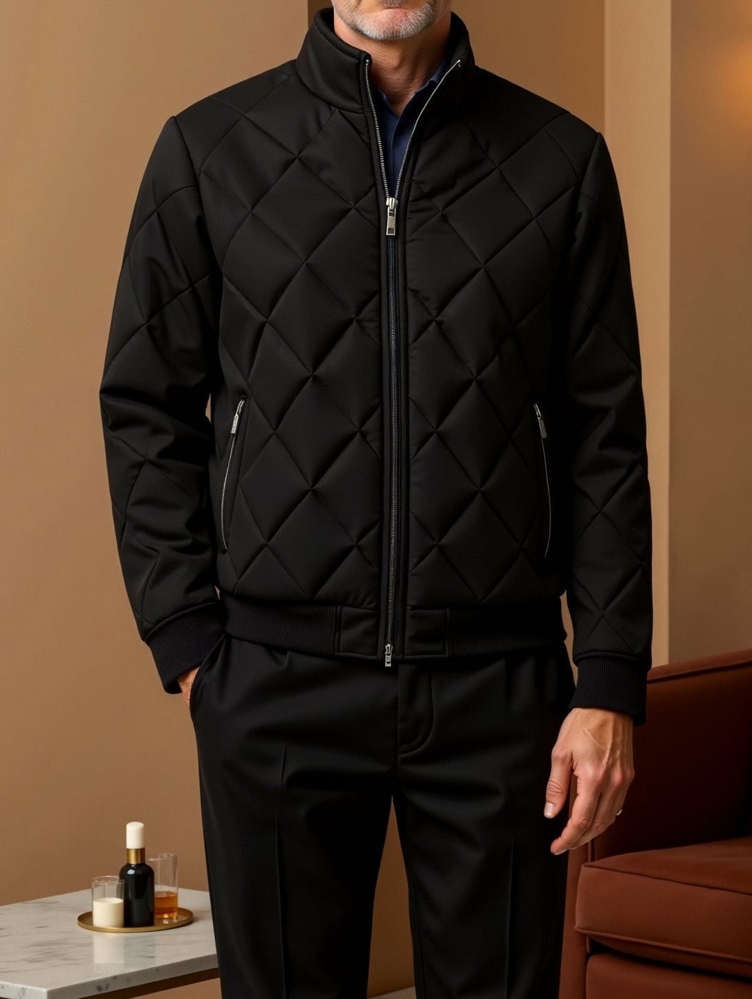 Men's Jacket with Classic Quilted Design and High Neck for Winter Style 1