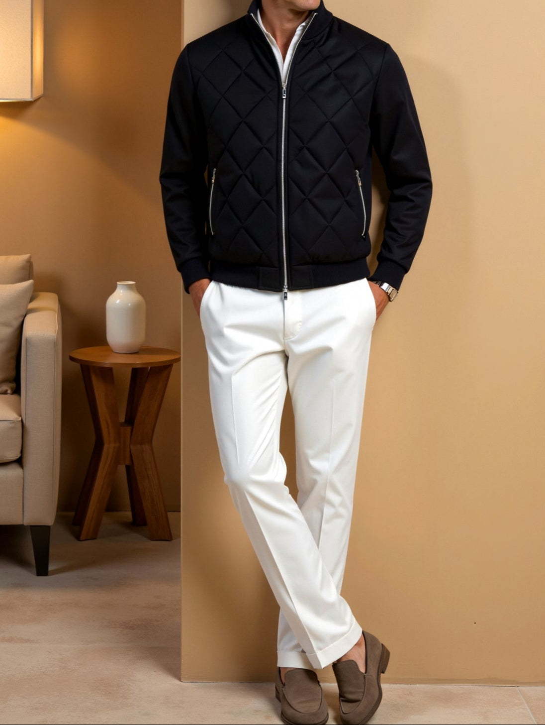 Men's Jacket with Classic Quilted Design and High Neck for Winter Style 3