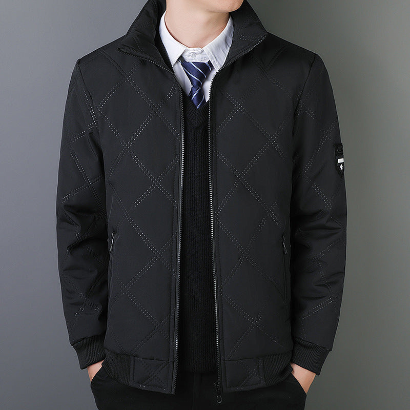 Men's Jacket with High Neck and Elastic Cuffs for Business and Casual Wear, Elegant Quilted Design 0