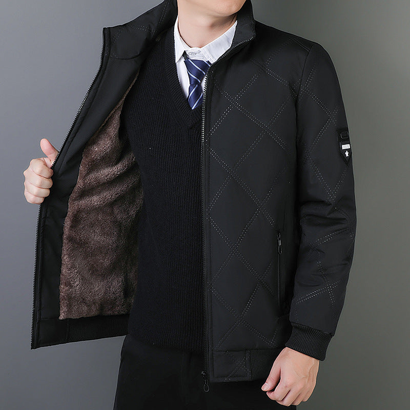Men's Jacket with High Neck and Elastic Cuffs for Business and Casual Wear, Elegant Quilted Design 1