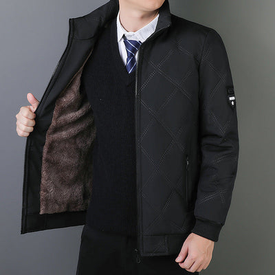 Men's Jacket with High Neck and Elastic Cuffs for Business and Casual Wear, Elegant Quilted Design 1