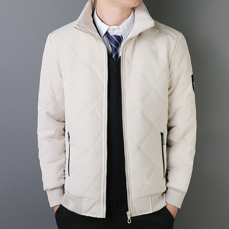 Men's Jacket with High Neck and Elastic Cuffs for Business and Casual Wear, Elegant Quilted Design 4
