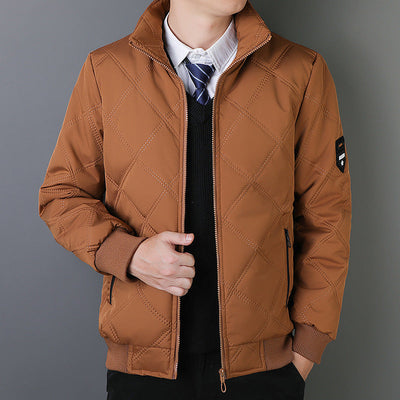 Men's Jacket with High Neck and Elastic Cuffs for Business and Casual Wear, Elegant Quilted Design 7