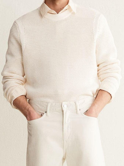 Men's Sweater with Classic Crew Neck and Structured Knit Design for Casual or Office Wear 1
