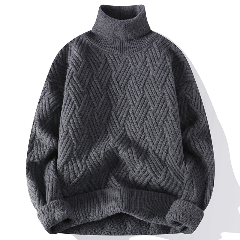 Men's Sweater with High Collar and Structured Design for Elegant Casual Wear 0