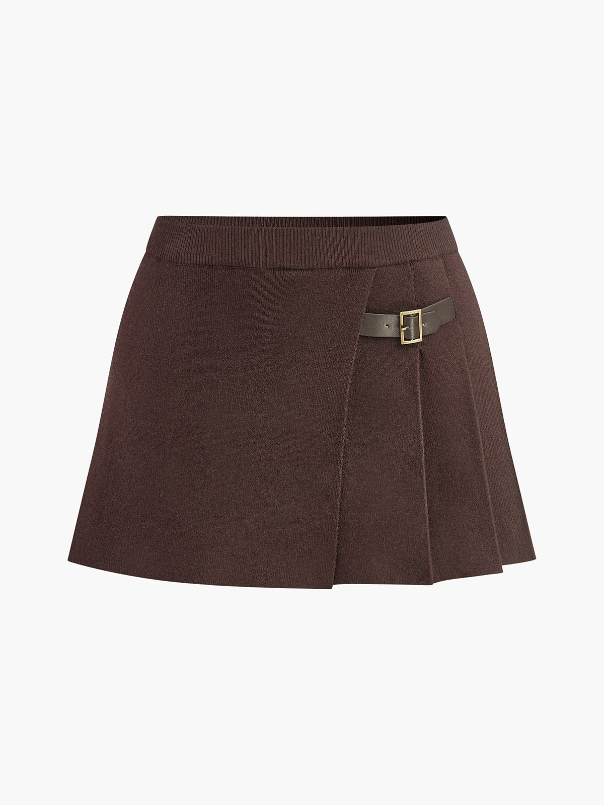 Noa | Pleated mini skirt in a knitted look with decorative buckle 1