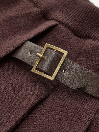 Noa | Pleated mini skirt in a knitted look with decorative buckle 2