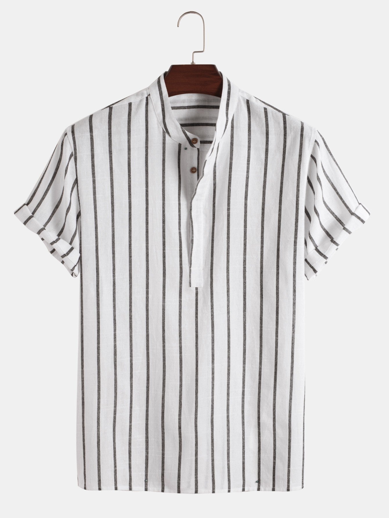Samuel | Short-sleeved Henley summer shirt with striped pattern 0