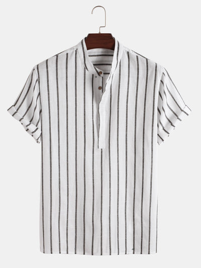 Samuel | Short-sleeved Henley summer shirt with striped pattern 0