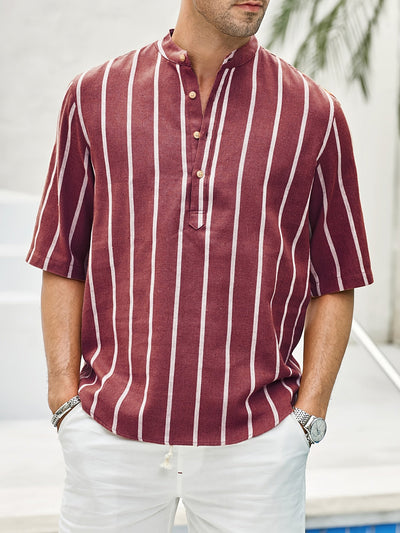 Samuel | Short-sleeved Henley summer shirt with striped pattern 10