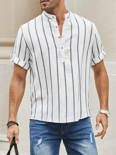Samuel | Short-sleeved Henley summer shirt with striped pattern 1