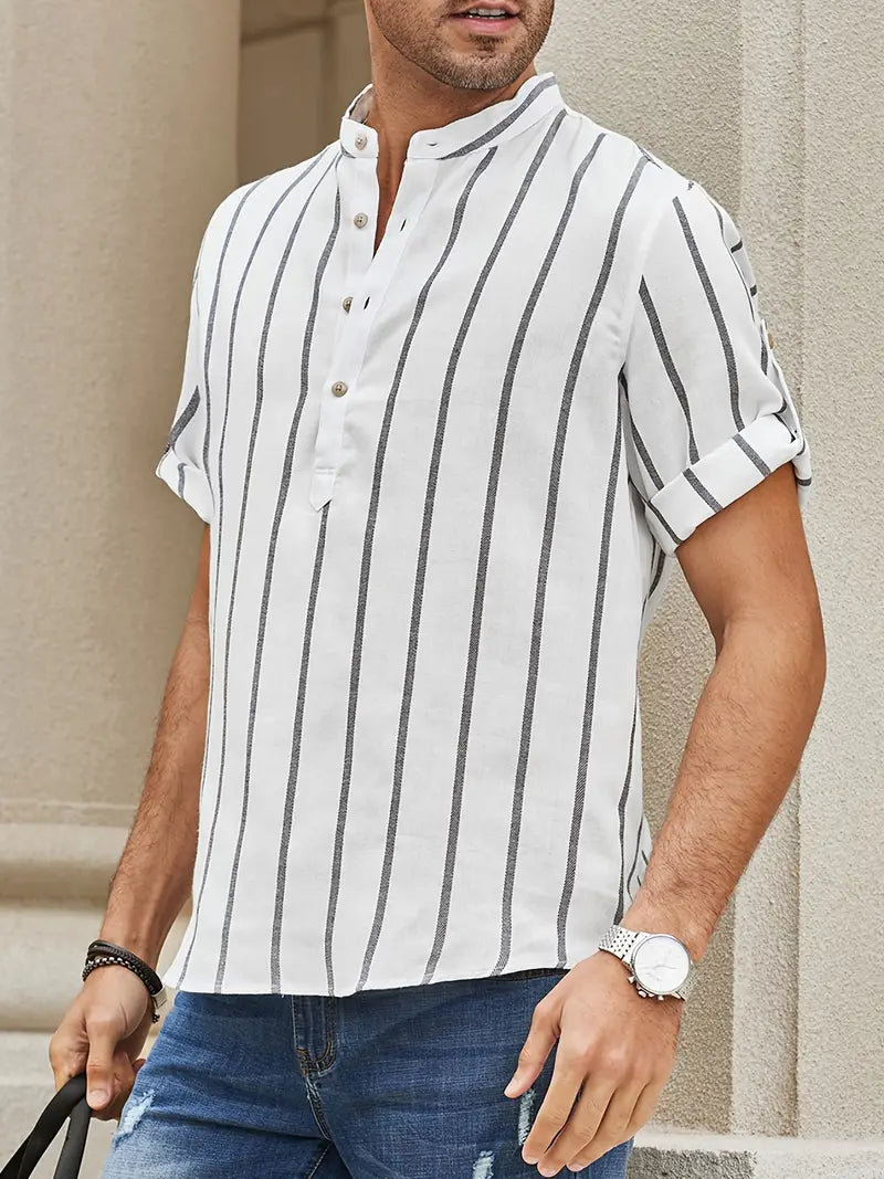 Samuel | Short-sleeved Henley summer shirt with striped pattern 3