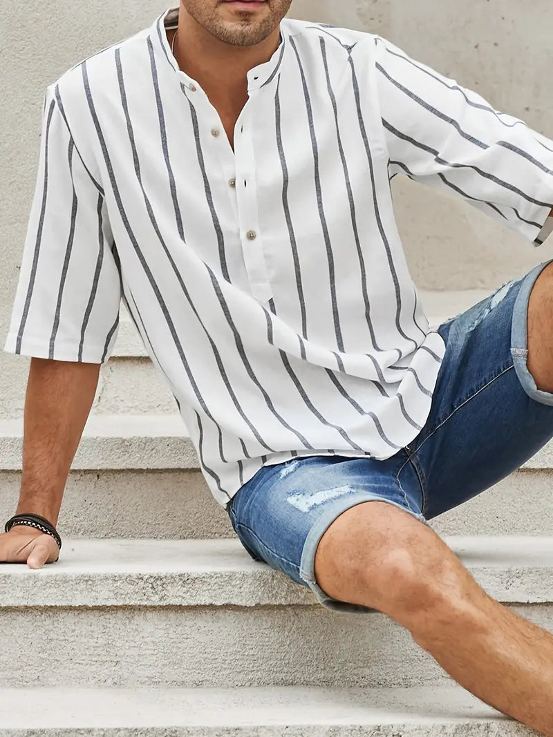 Samuel | Short-sleeved Henley summer shirt with striped pattern 4