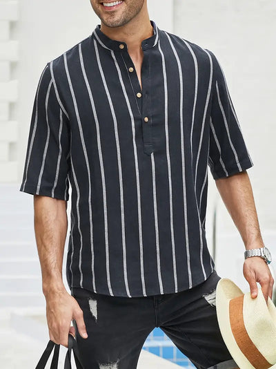 Samuel | Short-sleeved Henley summer shirt with striped pattern 9