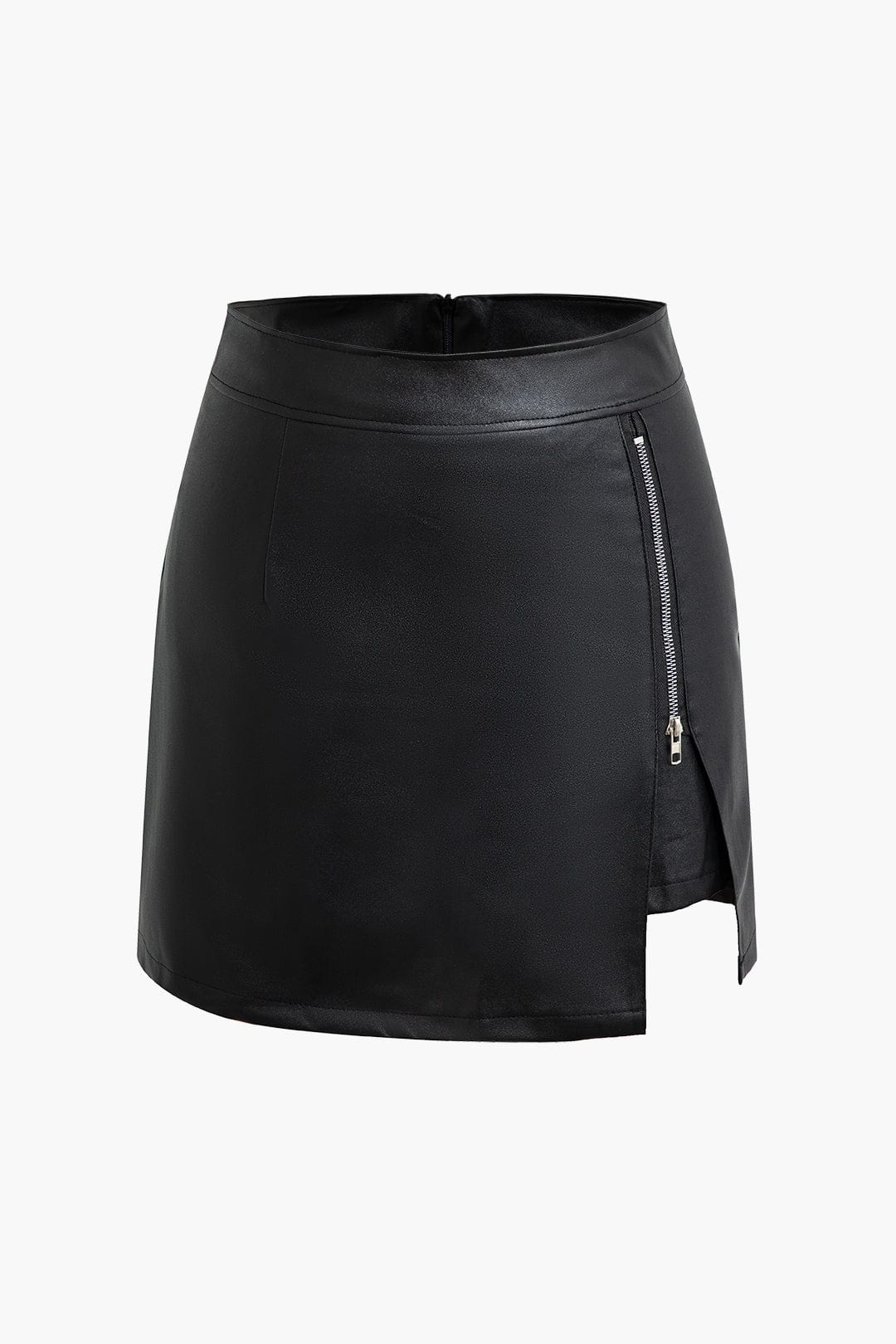 Selene | Modern faux leather mini skirt with side zipper and asymmetrical slit 0